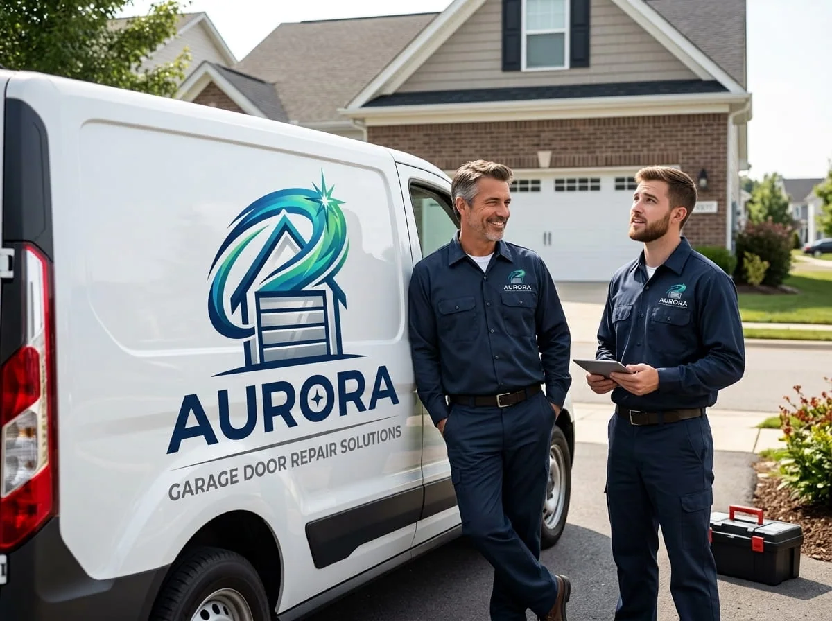 Aurora Garage Door Repair Solutions service van parked in front of a home in Aurora, Illinois