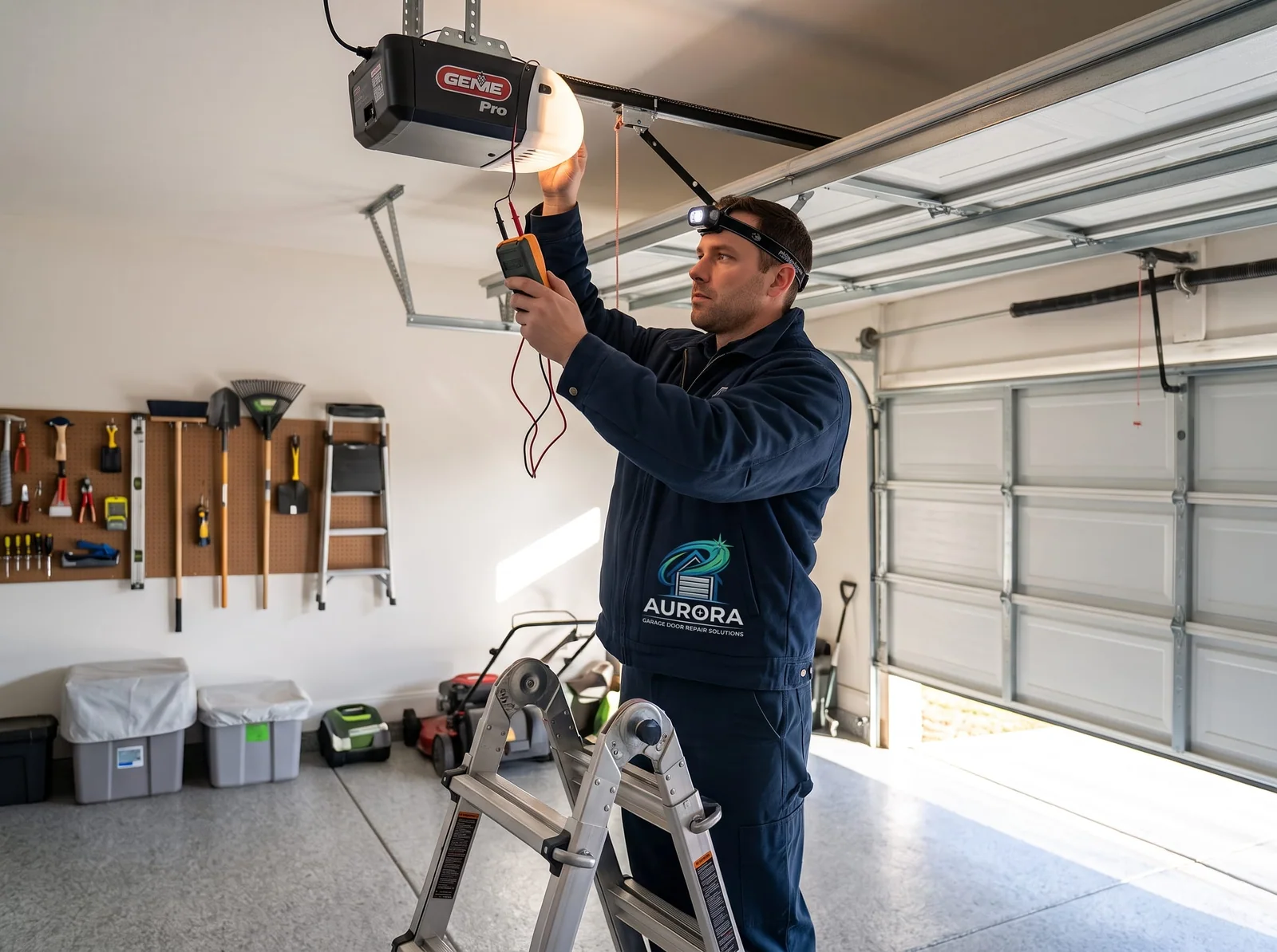 Heavy-duty torsion spring system on a commercial sectional steel garage door